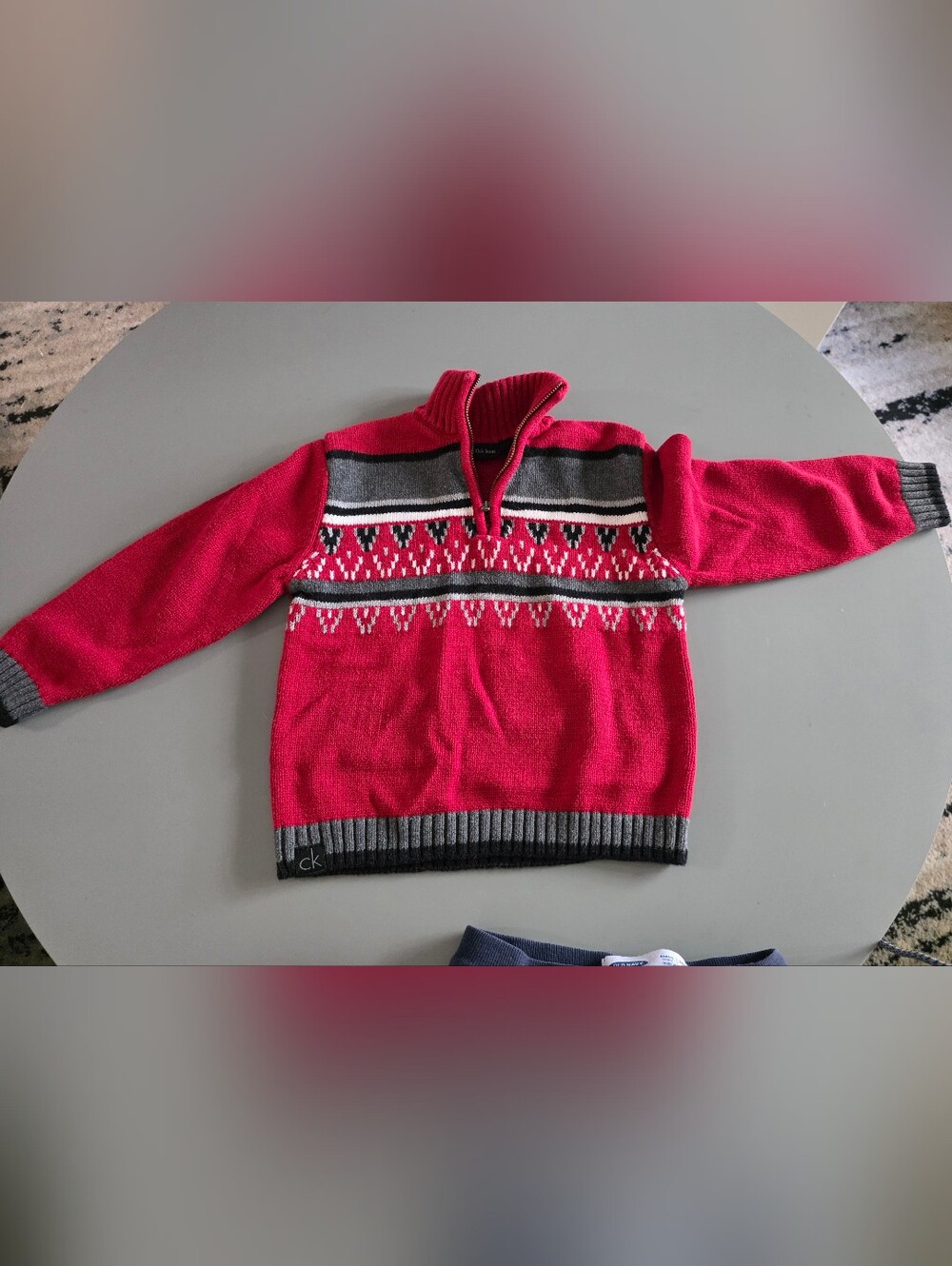 Calvin Klein Kids Bright Red and Gray Half-Zip Fair Isle Sweater